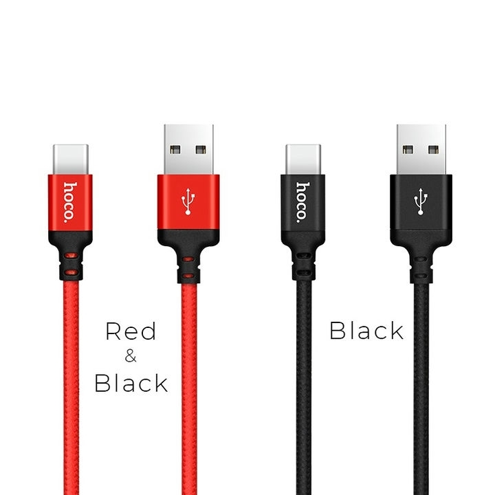  کابل USB به Type-C هوکو مدل X14 به در نمای کابل قرمز و مشکی 