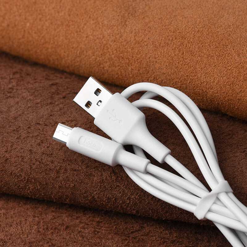  کابل USB به Micro USB هوکو مدل X25 به طول 1 متر رنگ سفید نمای جمع شده کابل 