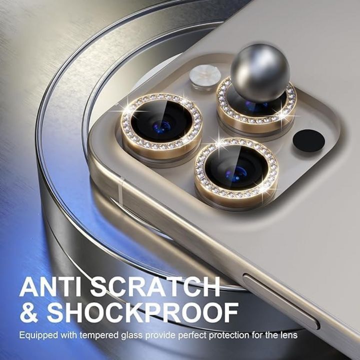  محافظ لنز الماسی ضد خش و ضد ضربه برای دوربین موبایل iPhone 15 Pro / 15 Pro Max / 16 Pro / 16 Pro Max 