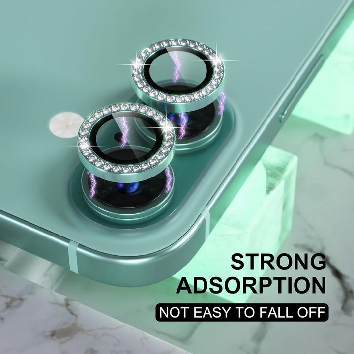  محافظ لنز الماسی برای دوربین گوشی موبایل iPhone 16 / 16 Plus با طراحی جاذب قوی و نگین‌های براق 
