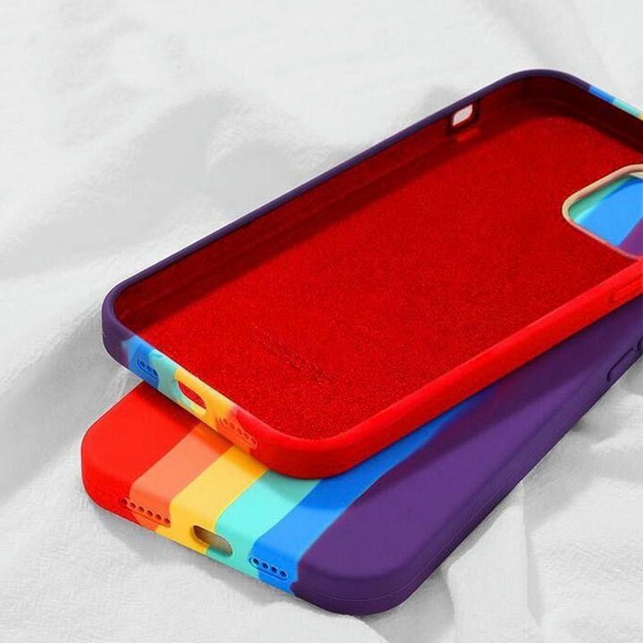  گارد سیلیکونی رنگین کمانی آیفون iPhone 12 / 12 PRO رنگ بنفش قرمز نمای رو و پشت 