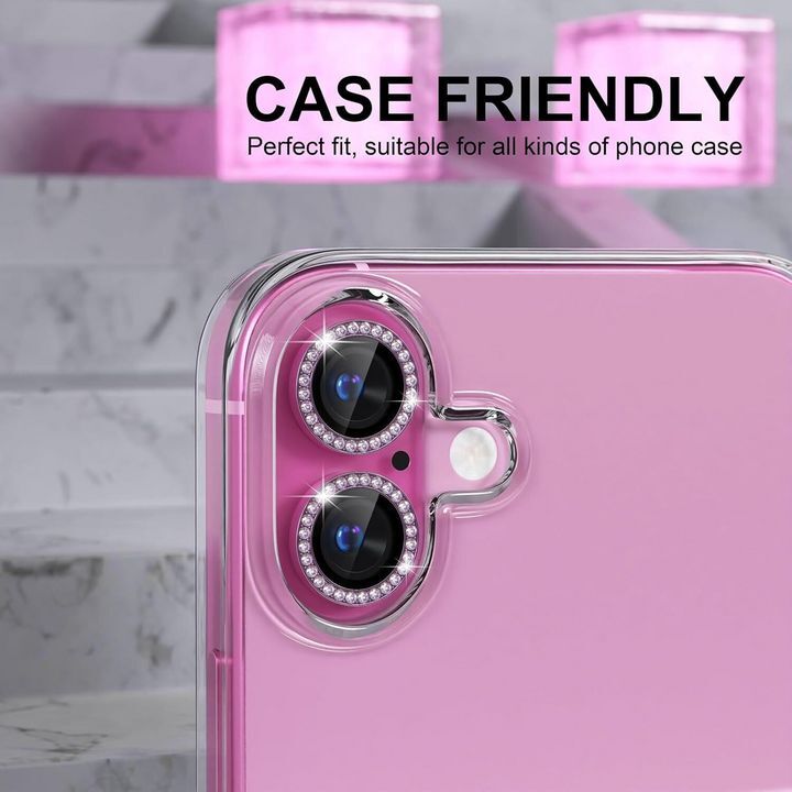  محافظ لنز الماسی براق و جذاب مناسب برای گوشی موبایل iPhone 16 / 16 Plus با طراحی هماهنگ و محافظت عالی 